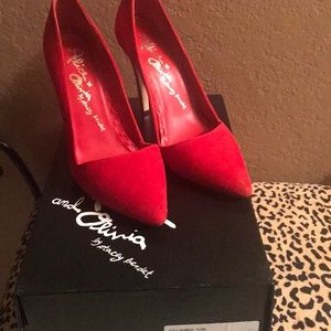 Alice and Olivia red suede pumps